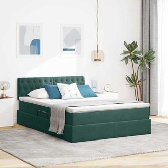 vidaXL vidaXL Letto con contenitore e LED Verde Scuro 140 x 190 cm Velluto
