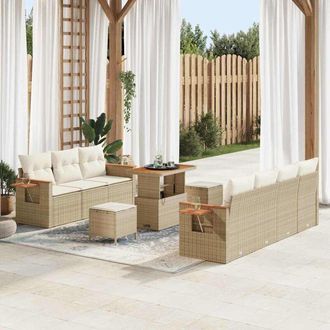 vidaXL Conjunto De Sof&aacute; De Jard&iacute;n Con Coj&iacute;n 10 Pcs Beige Polirat&aacute;n Vidaxl