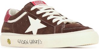 Golden Goose Boys May Suede Upper And Toe Leather Brownwhitered Sneaker