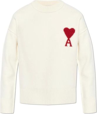 Ami Truien & Vesten, Dames, Beige, M, Wol, Wol trui met logo