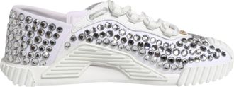 Dolce & Gabbana White NS1 Canvas Leather Embellished Sneakers Womens Shoes (Pre-Owned)