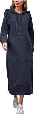 Generic Winter Dresses for Women UK Plus Size Hooded Sweatshirt Dress Ladies Pullover Jumper Long Sleeve Midi Maxi Hoodie Dress with Pocket