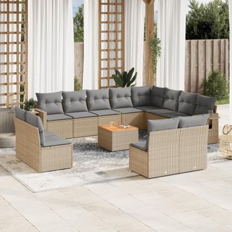 vidaXL Set Sof&aacute;s De Jard&iacute;n Con Cojines 13 Pzas Rat&aacute;n Sint&eacute;tico Beige Vidaxl