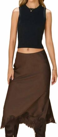 Dress Forum Sienna Satin Lace Hem Pencil Midi Skirt In Dark Chocolate