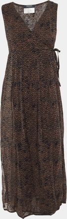 Max Mara Black /brown Printed Crepe Wrap Around Sheer Maxi Dress