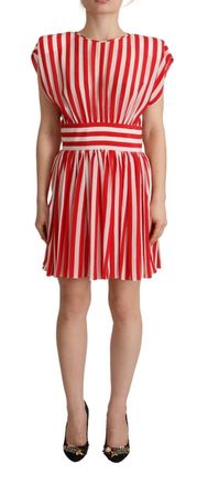 Dolce & Gabbana Red White Stripes Silk Mini A-line Womens Dress - Size Small