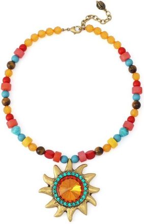 Kurt Geiger Beaded Pav&eacute; Sun Pendant Collar Necklace in Gold/Multi at Nordstrom