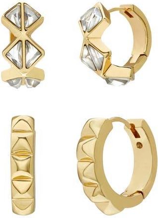 AllSaints Set of 2 Geometric Crystal Huggie Hoop Earrings in Gold at Nordstrom Rack