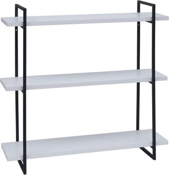 Hhg Estante De Pared Hhg-631, Estante Colgante, Estante Flotante, 3 Estantes Madera Maciza Industrial 60x60x18cm, Blanco, Metal Negro