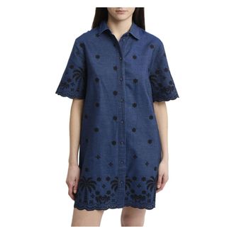 MC2 Saint Barth Aurelia Chambray Palms Long Sleeve Shirt - female - MC2 Saint Barth - Shirt Dresses - Blue - XS - Dresses