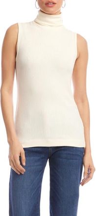 Karen Kane Turtleneck Rib Sleeveless Top in Dark Cream at Nordstrom, Size X-Large