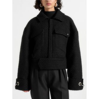 Mani&egrave;re De Voir Naela Boxy Tweed Jacket With Cuff Detail in Black at Nordstrom, Size X-Small