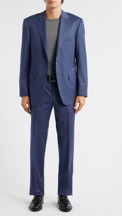 Canali Siena Regular Fit Pinstripe Blue Wool Suit in Medium Blue at Nordstrom, Size 38 Us