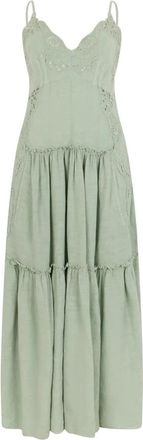 Alberta Ferretti Lange jurk met dunne bandjes - Dames - Maxi kleedjes - Groen - M - Linnen - Kleedjes