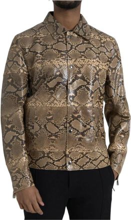 Dolce & Gabbana Python Leren Biker Jack Beige - Heren - Leren en Su&egrave;de Jassen - Veelkleurig - L - Leer - Jassen