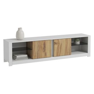 Dmora Mueble Tv Vogogna, 2 Estantes, 6 Compartimentos, 2 Puertas, 180x35x45h Cm Blanco