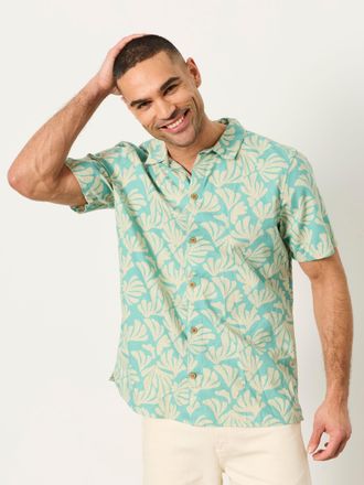 Fat Face FatFace Light Teal Short Sleeve Coral Print Shirt