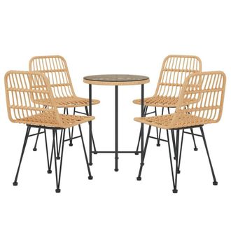 Berkfield Home Beautiful 5 Piece Garden Dining Set Poly Rattan in Light Brown