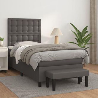 vidaXL Cama Box Spring Con Colch&oacute;n Cuero Sint&eacute;tico Gris 80x200 Cm Vidaxl