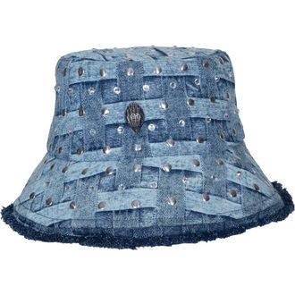 Kurt Geiger Embellished Denim Bucket Hat in Dark Blue at Nordstrom