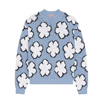 Kenzo Boke Flower Intarsia Knit Jumper - female - Kenzo - Round-neck Knitwear - Blue - S - Knitwear