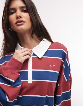 Nike polo a maniche lunghe a righe bordeaux e blu-Rosso