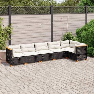 vidaXL Set De Sof&aacute;s De Jard&iacute;n 6 Piezas Y Cojines Rat&aacute;n Sint&eacute;tico Negro Vidaxl