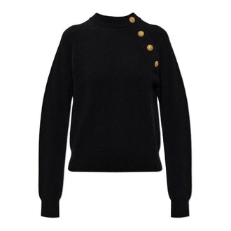 Balmain Cashmere Knitwear, female, Black, Size: 2XS Shoulder Snap Closure Sweater