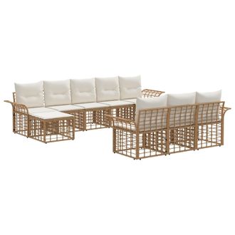 vidaXL Conjunto De Sof&aacute;s De Exterior 10 Pcs Natural Y Crema Poli&eacute;ster Vidaxl