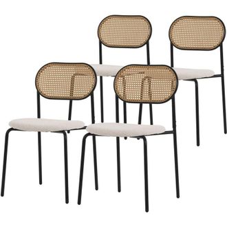 ML Design Ml-design - Set di 4 Sedie per Sala da Pranzo Telaio in Acciaio con Schienale in Rattan pe Seduta Confortevole Imbottita Beige Sedia Ergonomica per