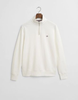 GANT Mens GANT Mens Regular Fit Shield Logo Half Zip Sweatshirt - 113 Eggshell - White - Size: 42