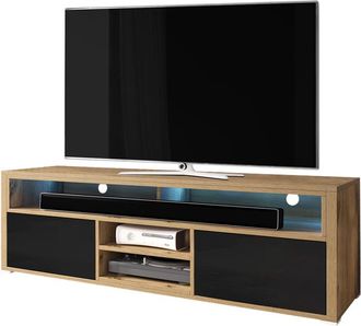 Selsey Selsey Laksa - Soporte Para Tv - 137 Cm - Roble Wotan / Negro Brillo - Con Led - Moderno