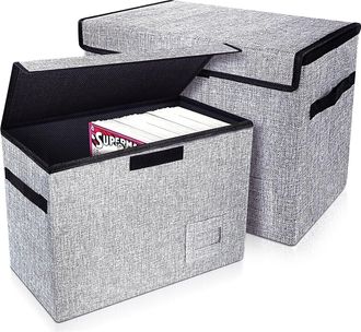 OEM Juego De 2 Cajas De Almacenamiento Resistentes Y Plegables, 39,4 X 19,1 X 28,7 Cm Con Tapas, Con Capacidad Para 150 C&oacute;mics, Color Gris