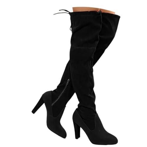 Bottes Hautes Femme En Daim – Genou, Semelle Plate, Mollet Large, Fermeture éclair Latérale, Confortables Automne/hiver