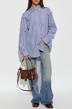 Ami Striped Cotton Shirt, Womens, Navy Blue