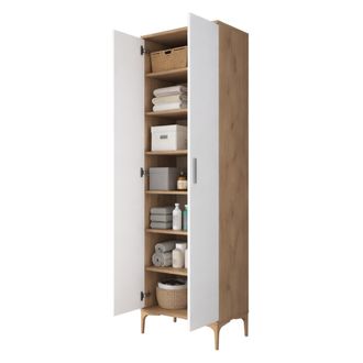 Dmora Armario Multiuso Garbagna, 7 Estantes, 2 Puertas, 7 Compartimentos, 60x199h Cm Marr&oacute;n Roble