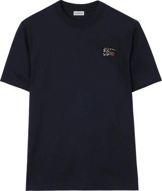 Burberry T-shirt met ronde hals en borduursel - Heren - T-shirts - Blauw - L - Katoen - Tops