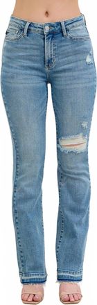 Judy Blue Destroy And Released Hem Bootcut Jeans In Medium Blue