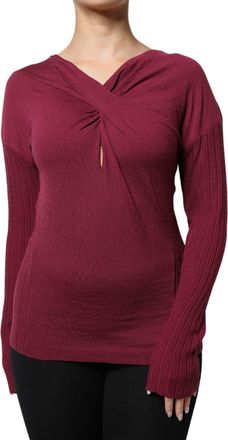 Roberto Cavalli Womens Twistneck Knit Sweater - Dark Red Wool - Size EU 46 (Womens)
