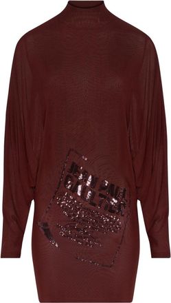 Jean Paul Gaultier Burgundy Sequin-Embellished High Neck Dress