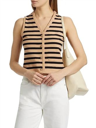 Design History Women Stripped Knit Vest In Fawn Combo