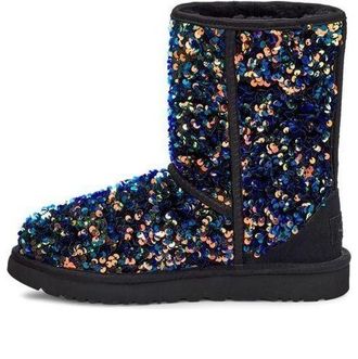 UGG (WMNS) UGG Classic Short Stellar Sequin Snow Boots Black/Blue 1112514-BLK