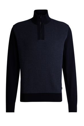 HUGO BOSS Mens H-dambino Half Zip Knitwear Dark Blue - Size 2XL