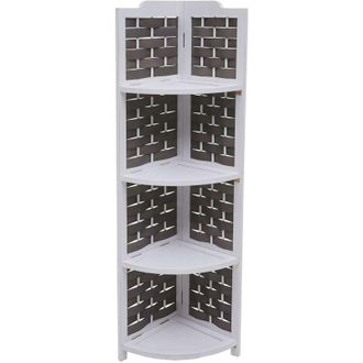 Hhg Estanter&iacute;a Esquinera Hhg 655, Soporte De Estanter&iacute;a, Plegable 4 Estantes, Madera De Paulownia 110cm, Blanco, Mimbre Antracita