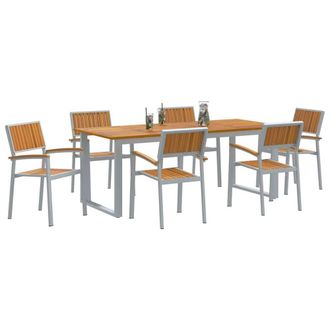 Berkfield Home Modern 7 Piece Garden Dining Set Grey Steel & Solid Wood Acacia