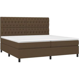 vidaXL Cama Box Spring Colch&oacute;n Luces Led Tela Marr&oacute;n Oscuro 200x200 Cm Vidaxl