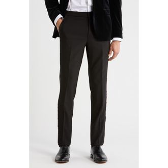 BOSS Virgin Wool Blend Flat Front Dress Pants in Black at Nordstrom Rack, Size 38Regular