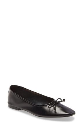 Schutz Arissa Square Toe Ballet Flat in Black Leather at Nordstrom, Size 10.5