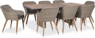 vidaXL Set Comedor De Jard&iacute;n 9 Piezas Y Cojines Rat&aacute;n Sint&eacute;tico Vidaxl