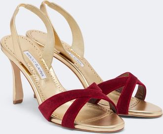 Manolo Blahnik Callydra velvet-trimmed leather sandals